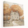 Autumn-themed abstract painting in warm orange and red tones on a stretched canvas, suitable for kitchen wall art.