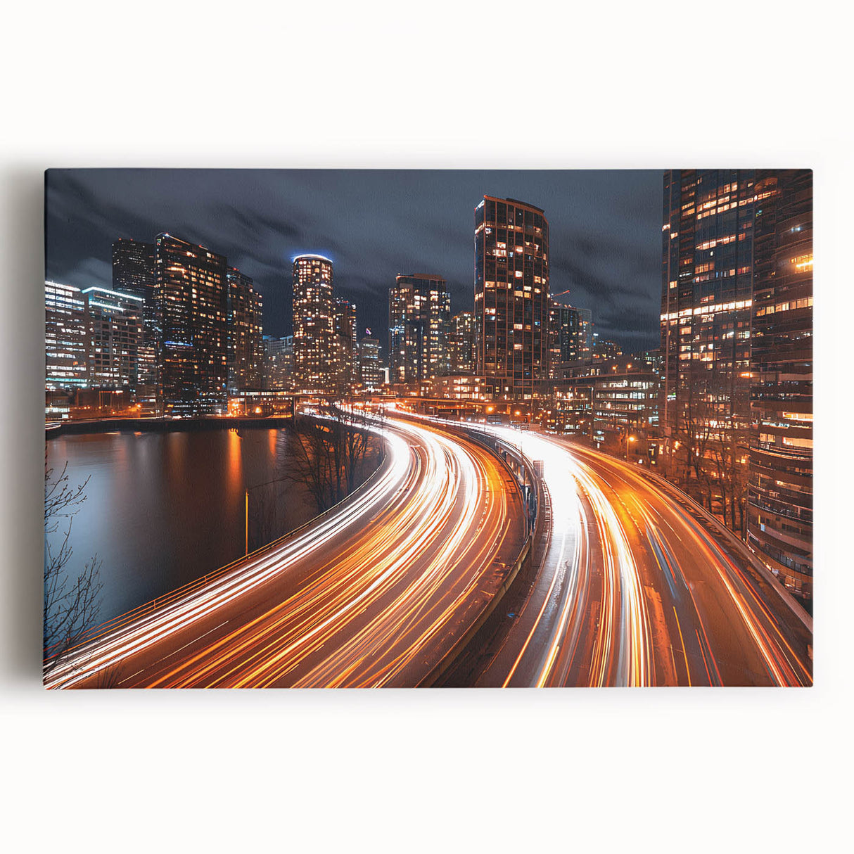 Urban City Light Trails Wall Art – Abstract Night Motion Photography