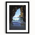 Framed landscape artwork depicting a cave scene, featuring a black mat and sleek frame design. Ideal for home decor, adding a modern touch to any space.