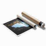 Stunning rolled print of a vibrant landscape scene depicting colorful caves, showcasing intricate details and textures, perfect for home decor or art enthusiasts.