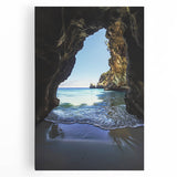 Stretched canvas artwork showcasing a vibrant landscape with intricate cave formations in earthy tones, ideal for enhancing modern home décor and artistic spaces.