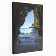 Stretched canvas artwork depicting a serene cave landscape, showcasing intricate textures and earthy tones, perfect for enhancing home decor in living spaces.
