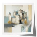 Abstract architectural wall art print showcasing geometric shapes and vibrant colors in a glossy finish, perfect for modern home decor settings, enhancing artistic spaces.