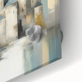 Abstract architectural wall art design in vibrant colors, showcasing intricate geometric patterns on acrylic glass. Ideal for modern decor, it adds elegance to any space.