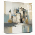 Abstract architecture wall art displayed in acrylic glass, showcasing a modern design with vibrant colors and sleek pins for mounting. Perfect for contemporary interiors.