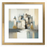 Abstract architecture wall art framed in gold with a white mat, showcasing geometric shapes and a modern aesthetic, perfect for contemporary home decor.