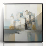 Framed abstract architecture wall art in black acrylic, showcasing geometric shapes and modern design aesthetics. Ideal for contemporary interior decor, this artwork enhances any living space with its sleek, minimalistic appeal.