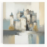 Abstract architecture wall art on stretched canvas showcasing geometric shapes in vibrant colors, perfect for modern home decor and artistic ambiance.