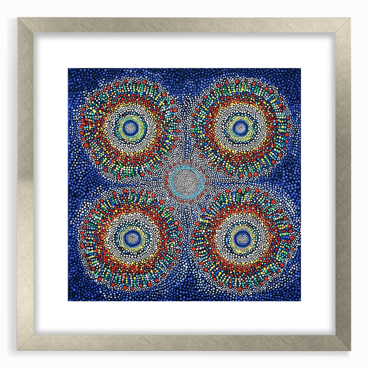 Abstract geometric frame with a silver mat, showcasing a modern design ideal for contemporary decor. Perfect for enhancing living spaces with elegance.