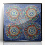 Abstract geometric framed acrylic artwork in black, showcasing intricate patterns and shapes, ideal for modern decor. Perfect for enhancing contemporary spaces.