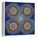 Abstract geometric framed canvas artwork in a white frame, showcasing sharp lines and soft colors, ideal for modern home decor or office settings.