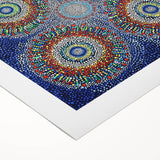 Abstract geometric design on rolled canvas showcasing vibrant colors and intricate patterns, ideal for modern home decor. Packaged securely in a durable tube for safe shipping.