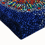 Close-up of an abstract geometric stretched canvas artwork showcasing vibrant colors and intricate patterns, ideal for modern home decor and art enthusiasts.