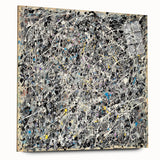 Abstract acrylic glass artwork featuring vibrant splatters in a side view, showcasing a modern design with rich colors, ideal for contemporary home decor.