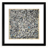 Abstract black frame showcasing a modern design with colorful splatter art on a mat background, ideal for contemporary home decor and artistic settings.