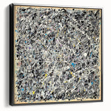 Framed canvas artwork showcasing abstract splatters in vibrant colors, set against a sleek black frame, perfect for modern home decor and artistic ambiance.