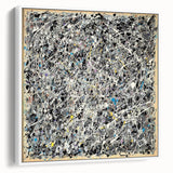 Framed canvas art showcasing abstract splatters in vibrant colors, set against a white background, ideal for modern home decor. Perfect for adding a contemporary touch to any living space.