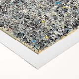 Abstract splatter artwork on rolled canvas, showcasing vibrant colors and dynamic shapes, ideal for modern home decor. Packaged securely in a protective tube.