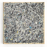 Abstract canvas artwork showcasing vibrant splatters of blue, orange, and yellow, creating a dynamic and energetic visual. Ideal for modern decor, this piece adds a bold touch to any space.