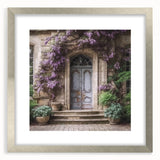 Textured abstract art print of a French door, rendered in muted gray tones on a framed canvas, suitable for bedroom decor.