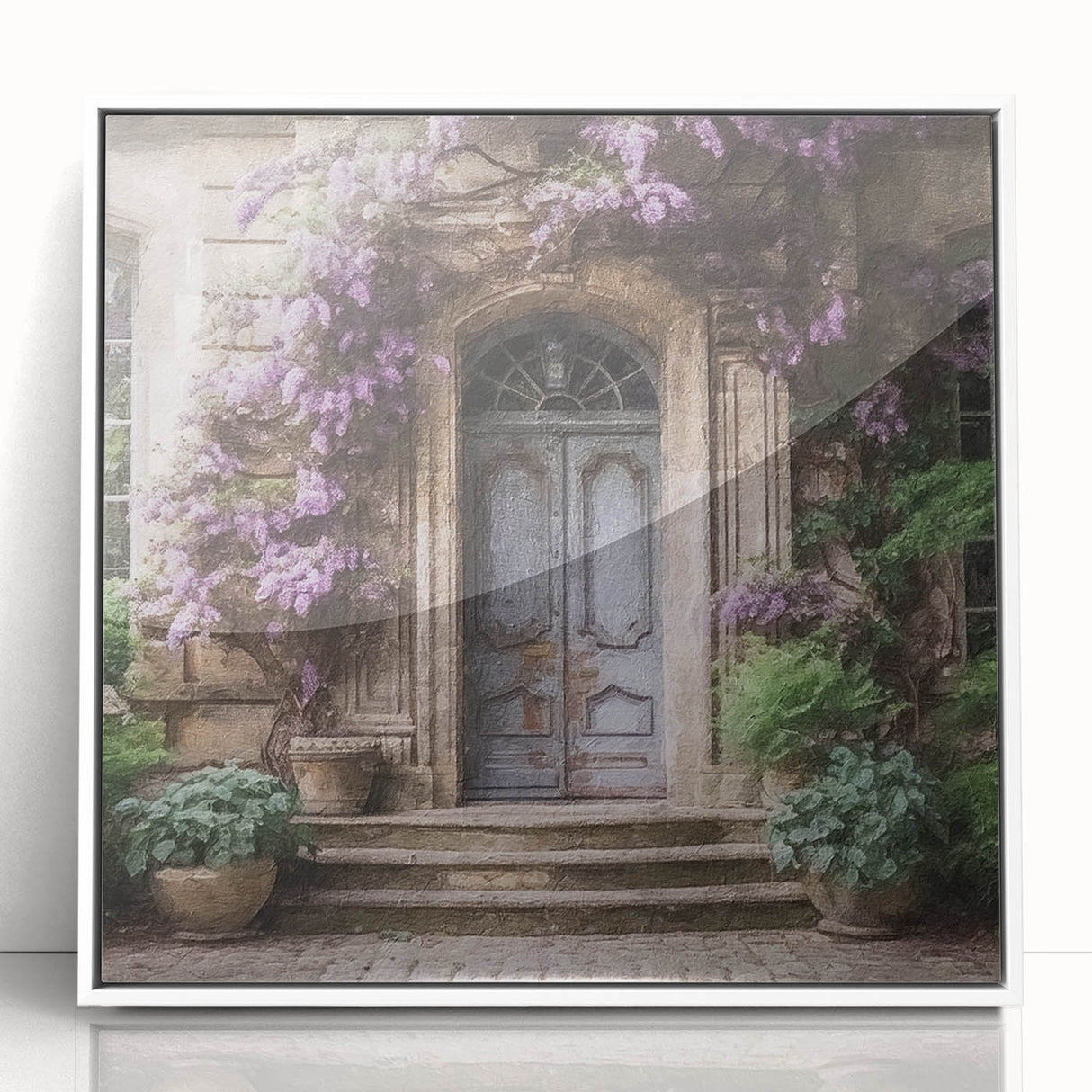 Art Deco style door design in white and gray tones on a framed acrylic print, suitable for modern art wall decor or nursery.