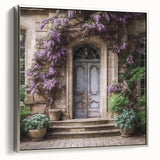 Framed canvas of a vintage-style black door in colorful, detailed landscape art painting, ideal for living room decor.