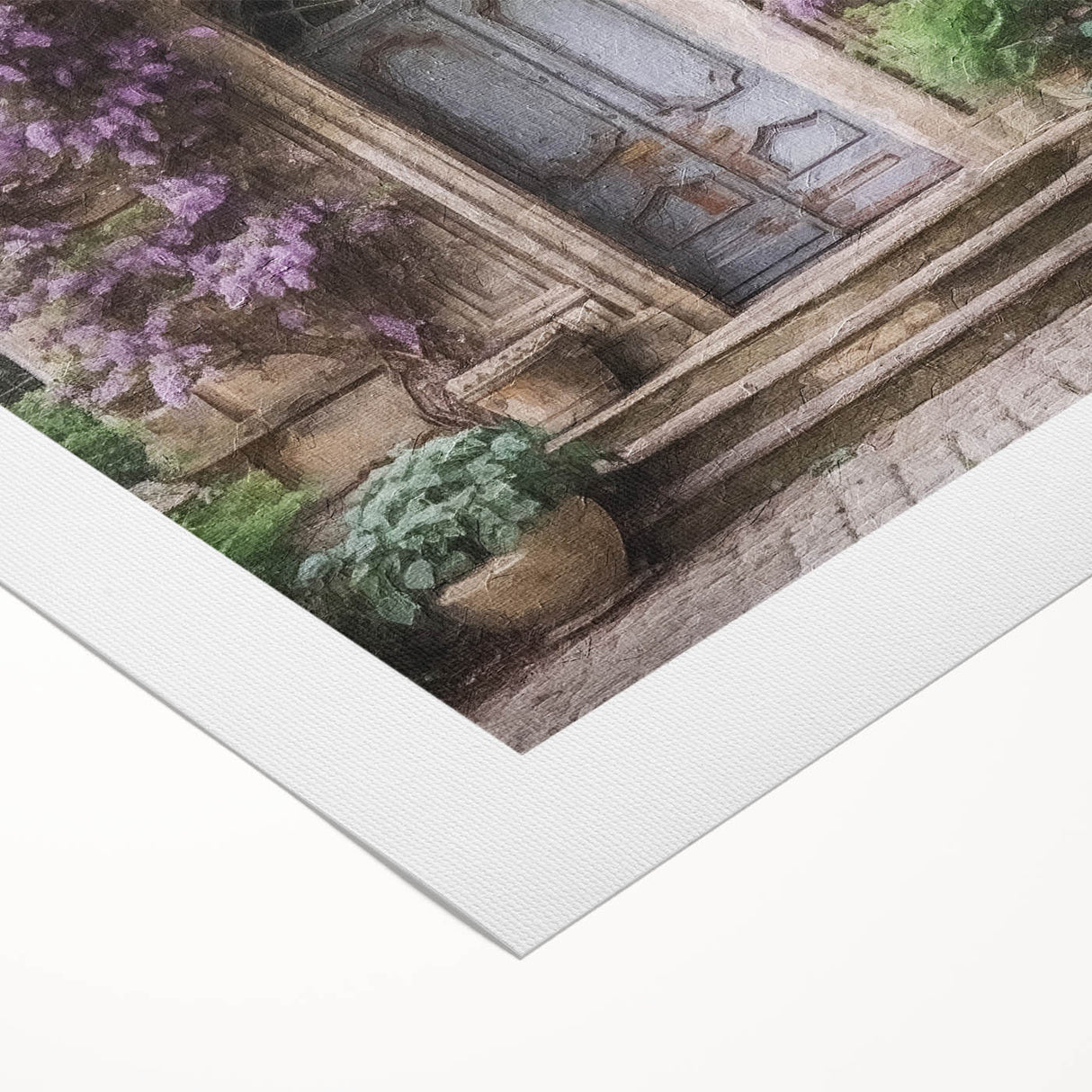 Art deco poster of a vintage French door design in muted earth tones, printed on rolled canvas.