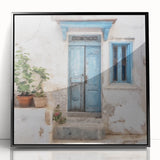Large abstract wall art featuring a Greek door design, in black and white tones, acrylic print in a black frame.