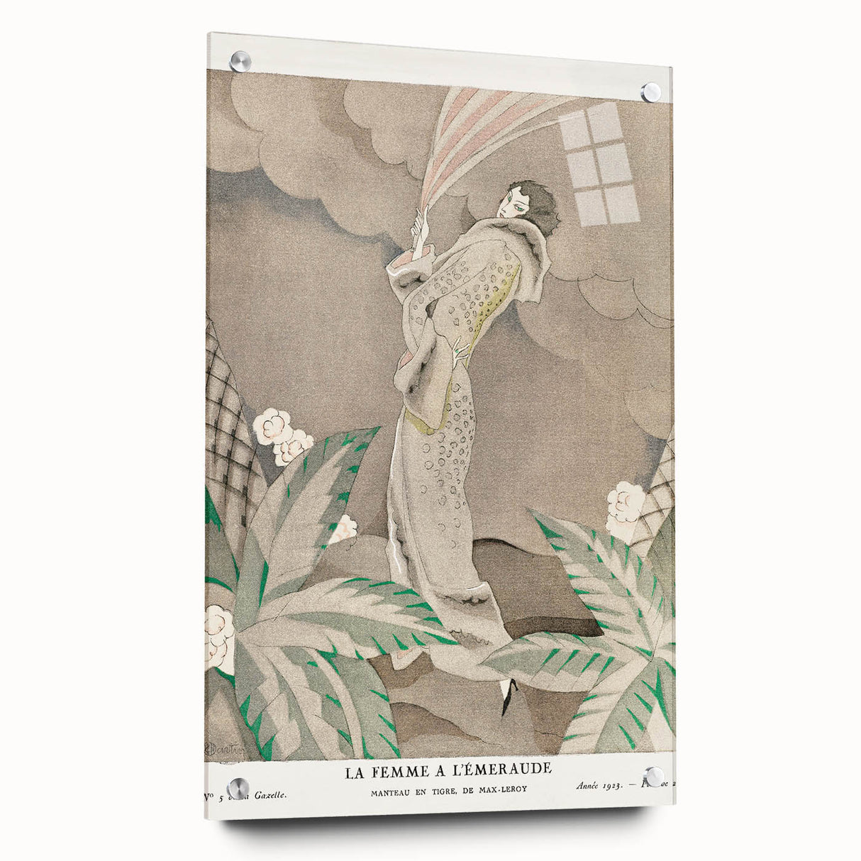 Elegant Art Deco Wall Art – 1920s Fashion Illustration with Emerald Tones