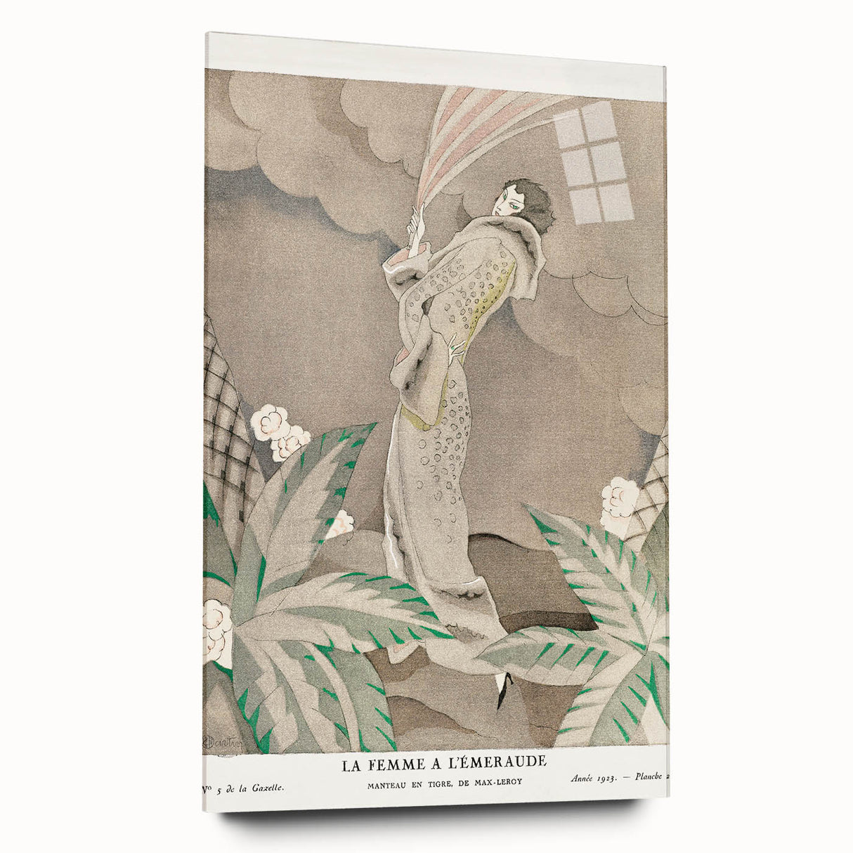 Elegant Art Deco Wall Art – 1920s Fashion Illustration with Emerald Tones