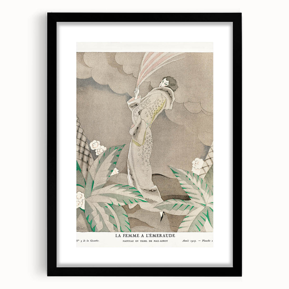 Elegant Art Deco Wall Art – 1920s Fashion Illustration with Emerald Tones