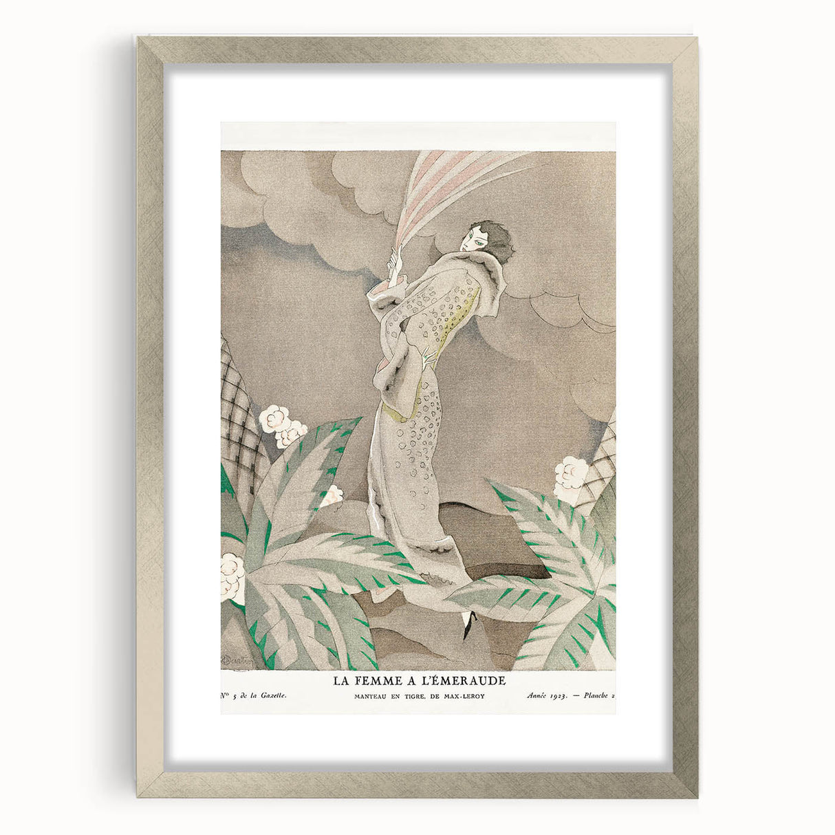 Elegant Art Deco Wall Art – 1920s Fashion Illustration with Emerald Tones