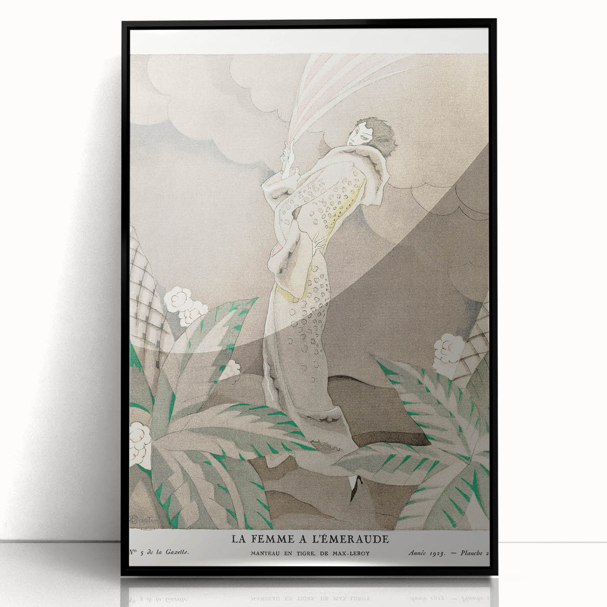 Elegant Art Deco Wall Art – 1920s Fashion Illustration with Emerald Tones