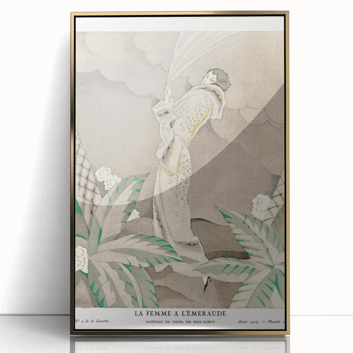 Elegant Art Deco Wall Art – 1920s Fashion Illustration with Emerald Tones