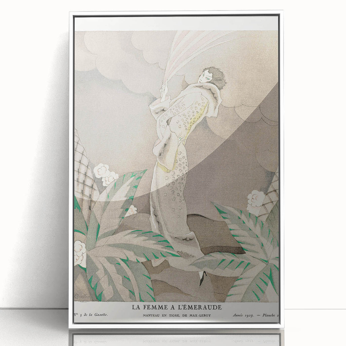 Elegant Art Deco Wall Art – 1920s Fashion Illustration with Emerald Tones