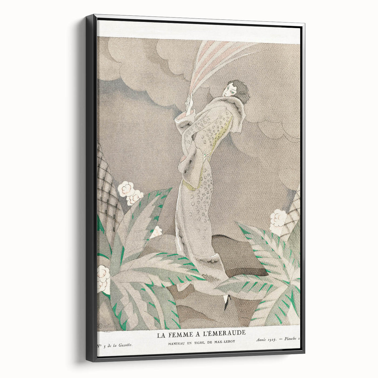 Elegant Art Deco Wall Art – 1920s Fashion Illustration with Emerald Tones
