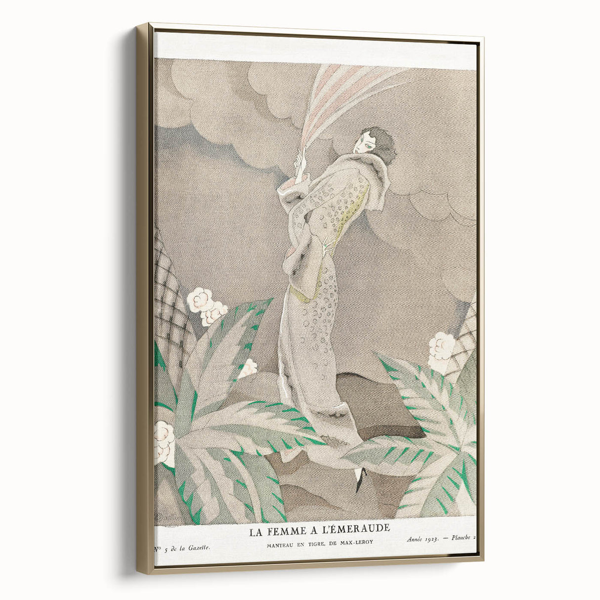 Elegant Art Deco Wall Art – 1920s Fashion Illustration with Emerald Tones