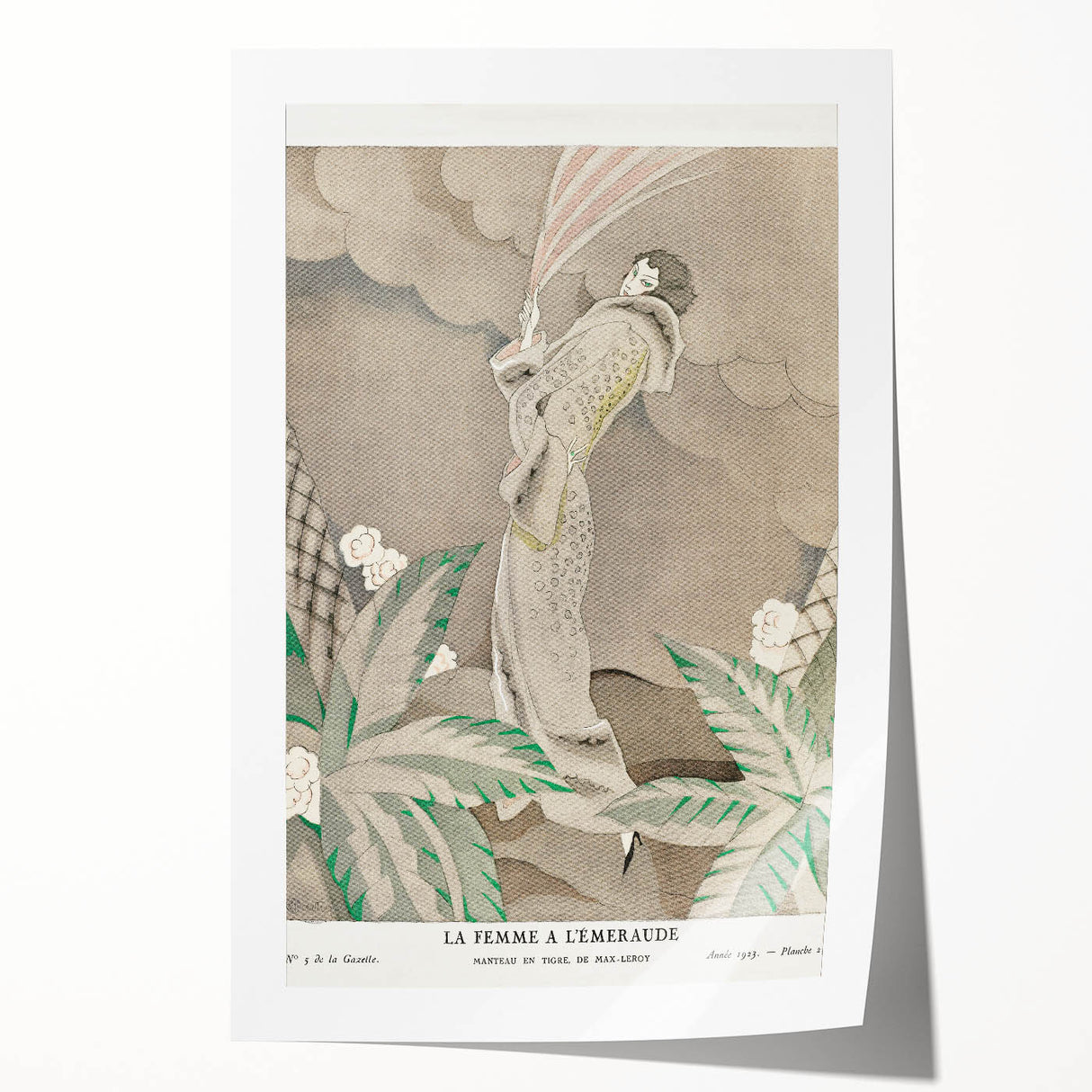 Elegant Art Deco Wall Art – 1920s Fashion Illustration with Emerald Tones