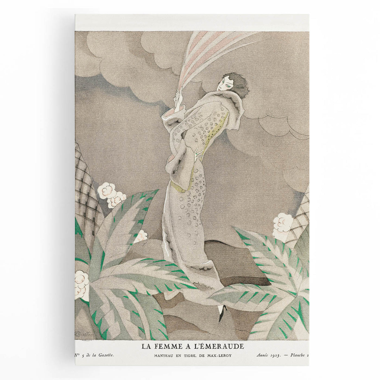 Elegant Art Deco Wall Art – 1920s Fashion Illustration with Emerald Tones