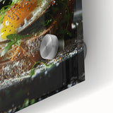 Large abstract wall art in acrylic featuring fluid, multicolored swirls on a clear background.