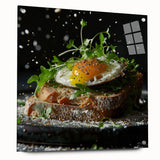 Large abstract wall art on acrylic glass featuring swirling blue and white patterns, ideal for modern dining room decor.