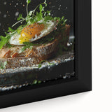 Close-up of a black framed canvas featuring colorful, textured dishes, ideal for extra large living room wall art.