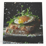 Large black and white stretched canvas featuring an array of dishes, ideal for kitchen wall art.