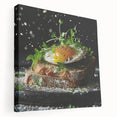 Large canvas depicting colorful abstract dishes, ideal for kitchen wall art.