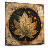 Acrylic glass wall art showcasing a vibrant floral and botanical design with green leaves, displayed in a side view with mounting pins, perfect for home decor.