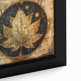 Close-up of a framed canvas wall art featuring vibrant floral and botanical designs, showcasing intricate details and rich colors, perfect for home decor.