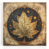 Vibrant stretched canvas wall art showcasing an intricate floral and botanical design with lush green leaves, perfect for enhancing home decor.