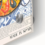 Close-up of large abstract wall art featuring assorted food dishes, rendered in mid-century modernist style on acrylic glass.