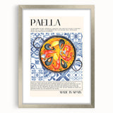 Textured art print of abstract food dishes in muted earth tones, framed in silver, suitable for bedroom wall decor.