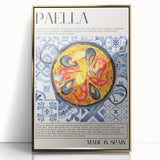 Large art print of assorted food dishes in mid-century modernist style, framed in gold acrylic.